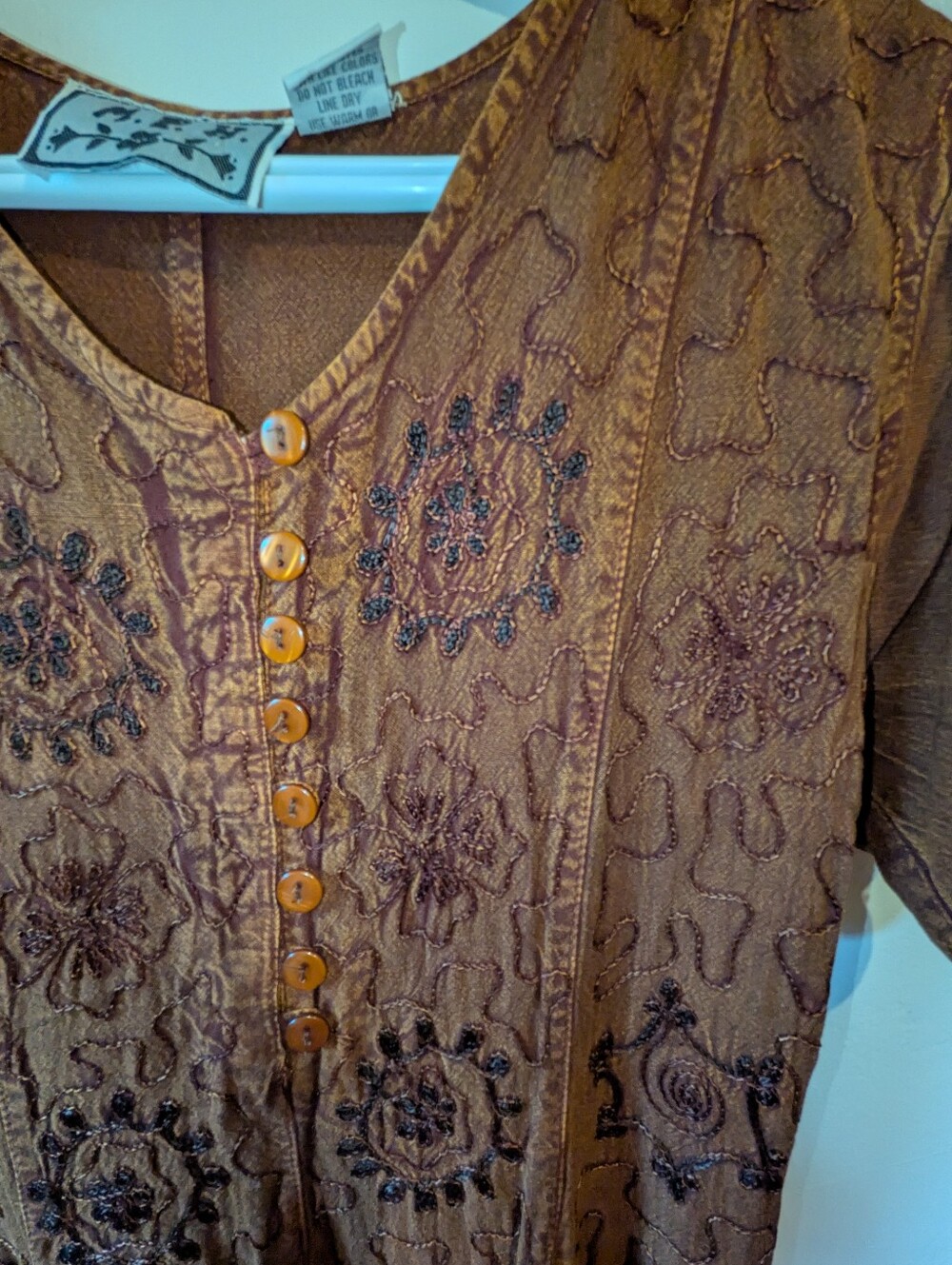 Brown Embroidered Button-Front Maxi Dress - Picture 3 of 4